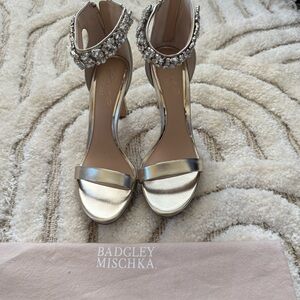 Badgley Mischka Metallic golden Heels with Embellished Ankle Strap